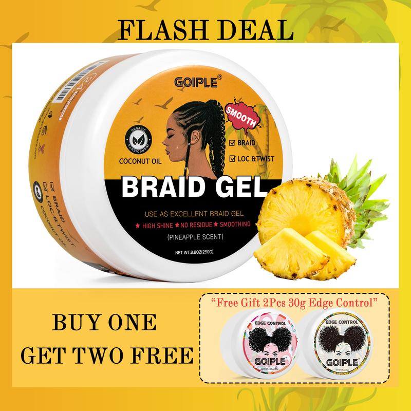 Strong Hold Braiding Gel 8.8OZ - Tames Frizz, High Shine, No Flake, Edge Control for Twists, Locs, and Cornrows(Pineapple)