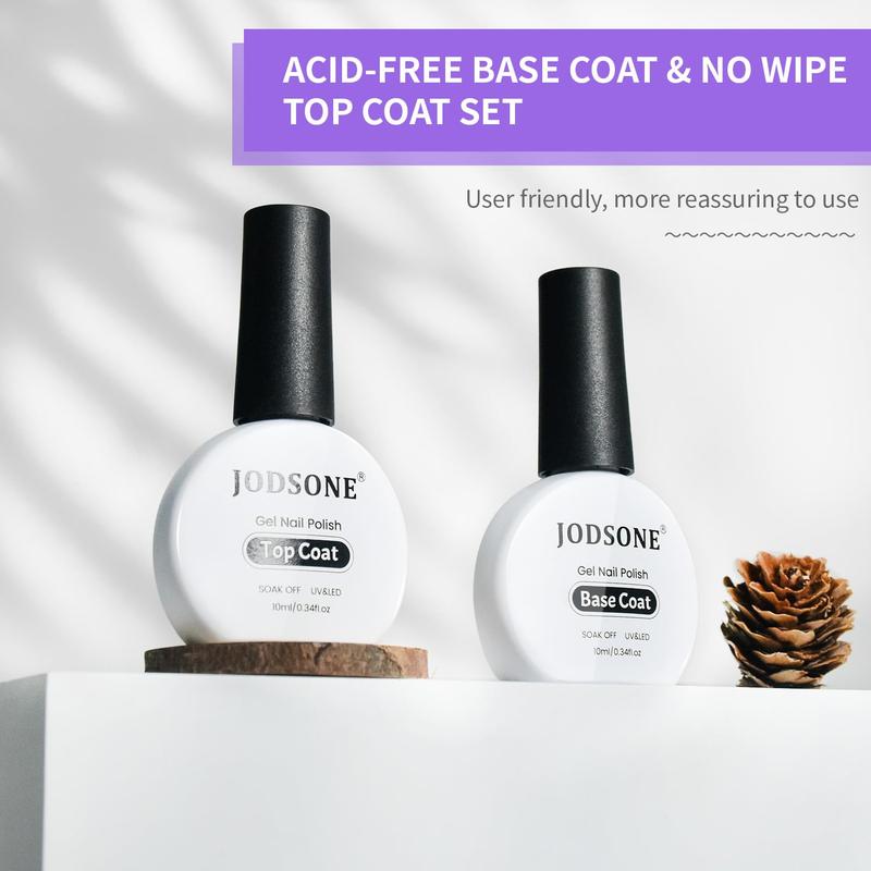 JODSONE 2 Bottles 10ml Of Top Coat Base Coat Gel Polish Set Bright Surface At Home DIY Nail Salon Girl Gift, transparent