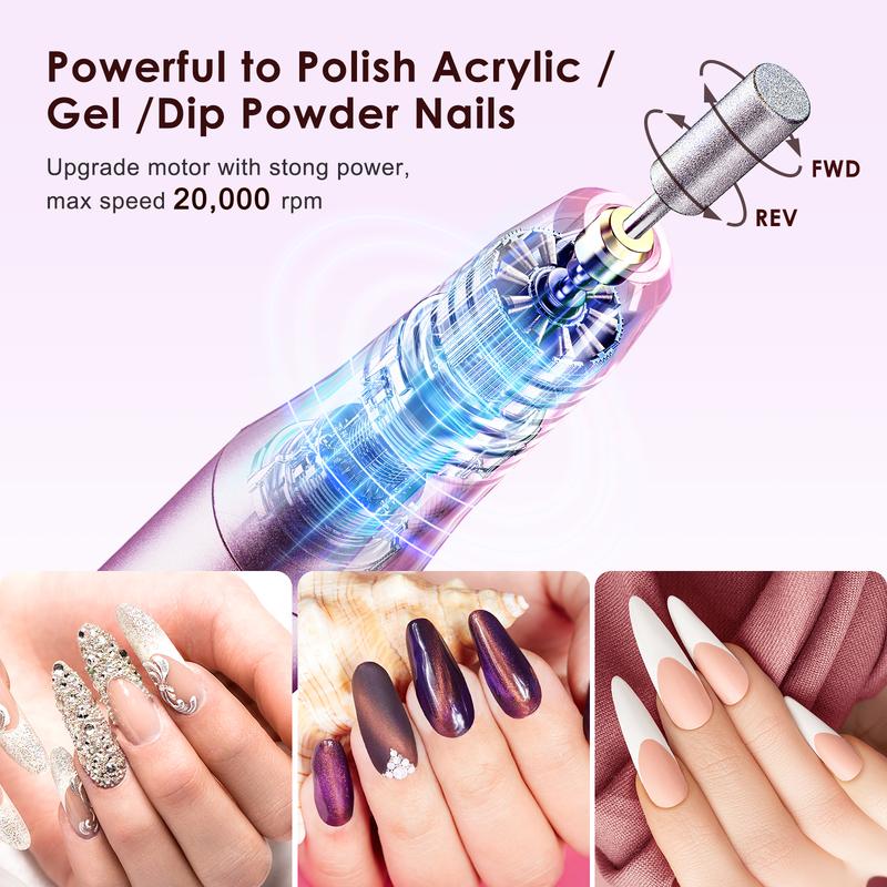 COSLUS Electric Nail Drill File Professional: for Acrylic Gel Dip Powder Nails Portable Nail Drill Machine Kit Manicure Pedicure Tools Polishing Set with Nail Drill Bits Sanding Bands