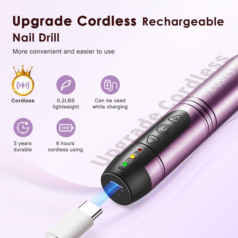 COSLUS Electric Nail Drill File Professional: for Acrylic Gel Dip Powder Nails Portable Nail Drill Machine Kit Manicure Pedicure Tools Polishing Set with Nail Drill Bits Sanding Bands