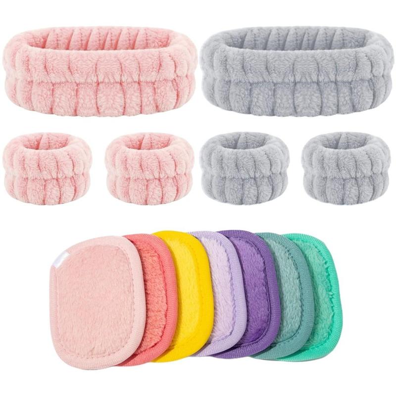 7pcs Reusable Makeup Remover Pads & 2 Set Spa Wristband Set, Double Sided Facial Cleansing Puff, Professional Skincare Tools for Women