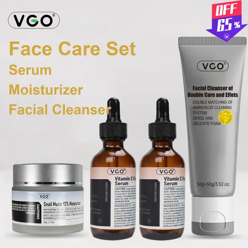 VGO-Vitamin C Serum Moisturizer and Facial Cleanser Set Suitable for sensitive skin and Skincare Facial Daily Moisture Serum Gentle Acne Radiance Comfort Skin Repair Hydrate Hydrating Moisturizing