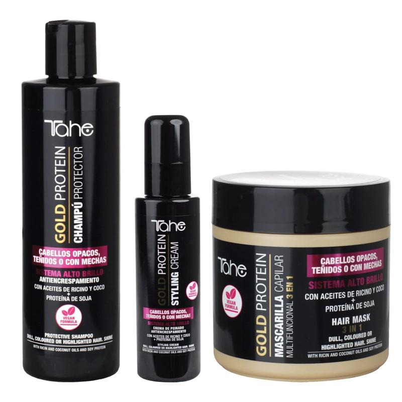 Tahe Gold Protein Small Kit for Colored Hair with Leave On. (Protects and Provides Shine)