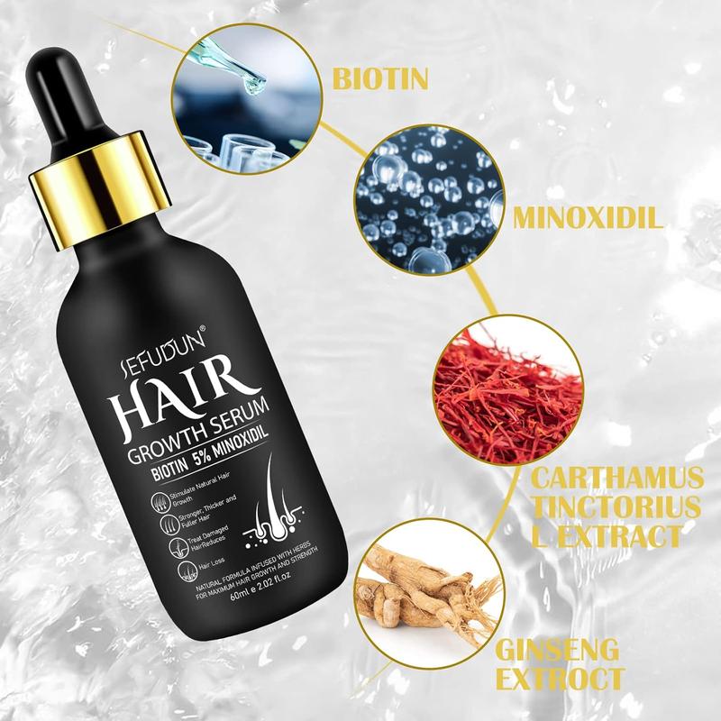 5% Minoxidil Hair Growth Serum for Men & Women, Biotin Hair Regrowth Treatment, Thicker, Healthier Hair, 2.02 oz