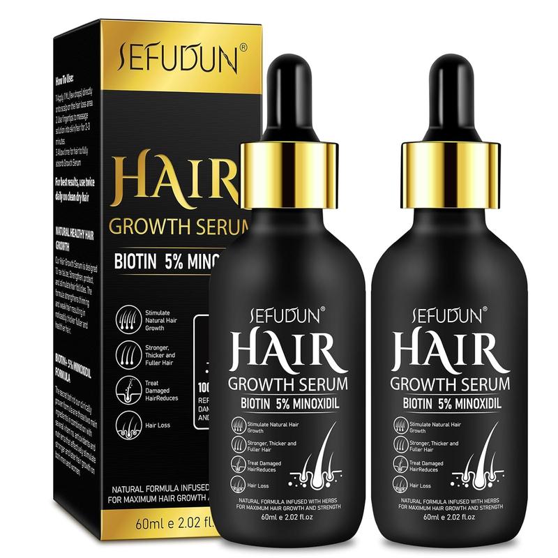 5% Minoxidil Hair Growth Serum for Men & Women, Biotin Hair Regrowth Treatment, Thicker, Healthier Hair, 2.02 oz