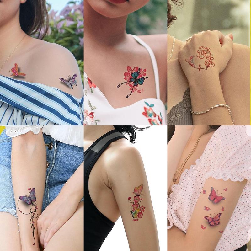 Butterfly Flowers Pattern Temporary Tattoo Sticker, 30pcs set Waterproof Arm Hand Tattoo Stickers, Body Decoration for Women & Girls