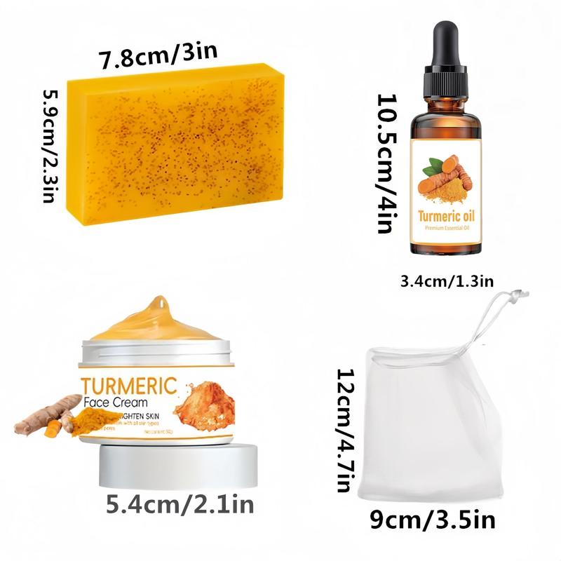 Turmeric Soap Bar & Turmeric Oil & Turmeric Cream Set, 1 2 Sets Moisturizing Facial Skin Care Kit, Daily Skincare Product for Women & Men, Christmas Gift