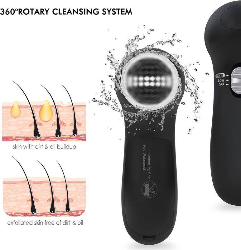 Facial Cleansing Brush  Scrubber:  Electric  Spin Cleanser Brushes with 6 Brush Heads for Deep Cleansing, Gentle , Removing Blackhead, Massaging