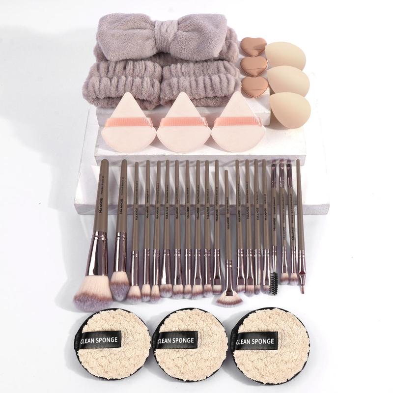 Professional Makeup Tool Set, 35pcs set Makeup Brush & Powder Puff & Headband & Wristband & Sponge Set, Portable Makeup Tools with Soft Fiber