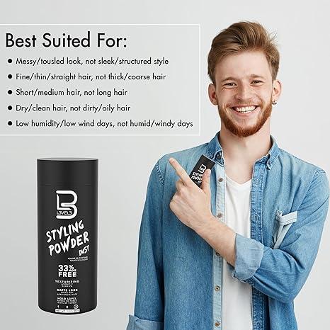 L3 Level 3 Styling Powder - Natural Look Mens Powder - Easy to Apply with No Oil or Greasy Residue Mens Haircare Pack Comfort