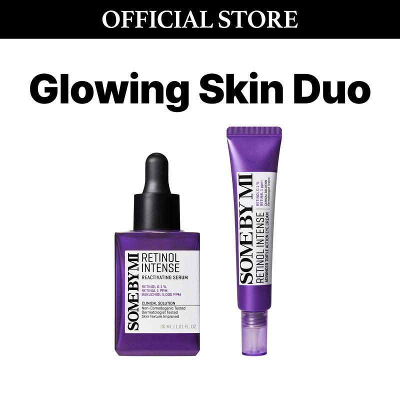 [SOME BY MI] Anti-Aging Duo (Glowing Skin Duo) - Retinol Intense Reactivating Serum + Retinol Intense Advanced Triple Action Eye Cream - Overnight Glowing Skin Care Routine for Skin Texture and Post-Acne Marks - Korean Skin Care