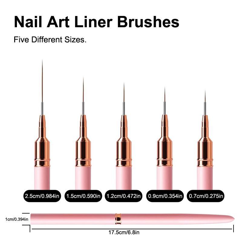 Nail Art Painting Brush Set, 5 Counts set Fine Liner Brushes for Nails, Liner Nail Brush Set for Acrylic, Manicure & Pedicure Tools for Women & Girls