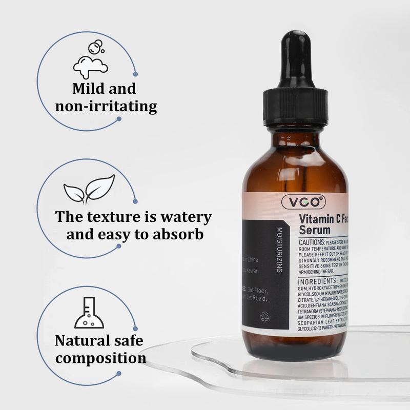 VGO Vitamin C Serum Essence,30ml 60ml Comfort Skincare Face Serum,Gentle Organic Facial Serum Vitamin E Cream-A Daily Cleanser-B3 Cleanser Daily Facial Serum Pack Skin Cleansing Skin Repair Facial Wash vgo long-lasting hydration