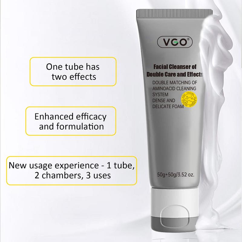 VGO Double Care Facial Cleanser - 50g, Suitable for All Skin Types, Cleanses and Moisturizes for Optimal Skincare Cleansing Gentle Charcoal Coconut-B