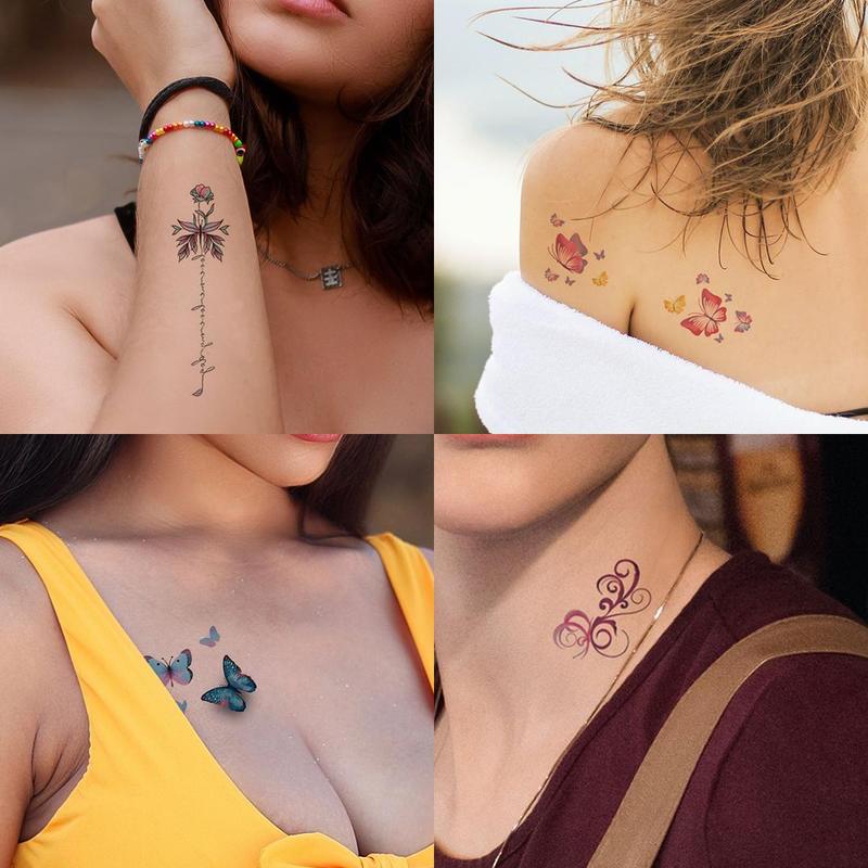 Butterfly Flowers Pattern Temporary Tattoo Sticker, 30pcs set Waterproof Arm Hand Tattoo Stickers, Body Decoration for Women & Girls