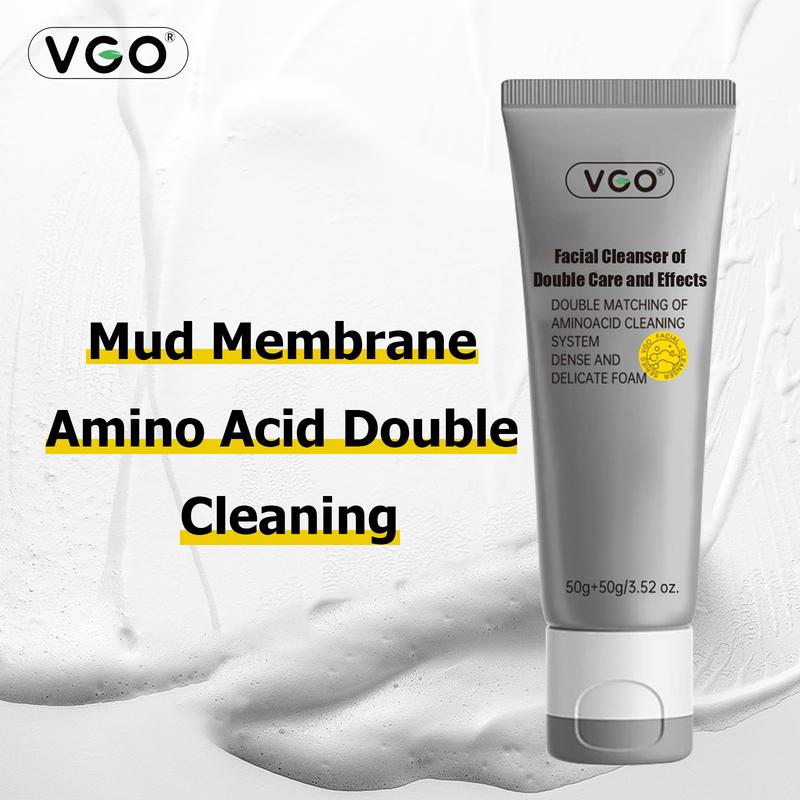 VGO Double Care Facial Cleanser - 50g, Suitable for All Skin Types, Cleanses and Moisturizes for Optimal Skincare Cleansing Gentle Charcoal Coconut-B