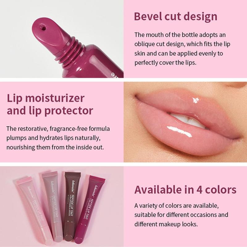 Long Lasting Peptide Lip Tint Set, 4 Counts Moisturizing Lipstick, Hydrating Lip Balm, Glossy Lip Glaze Stick, Plumping Lip Oil Lip Stick for Girls & Women