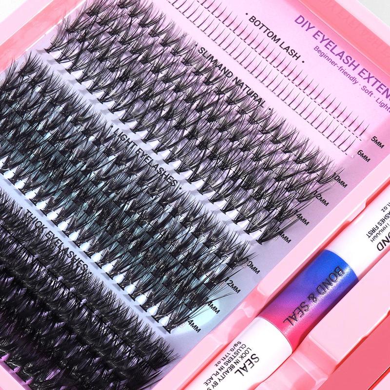 Curl Wispy Mixed Length Individual False Eyelash With Lash Bond & Tweezers Kit, 1 Set Natural Eyelash Extension, Lash Extension Kit, Self Grafting DIY Segmented Eyelash, Lash Clusters