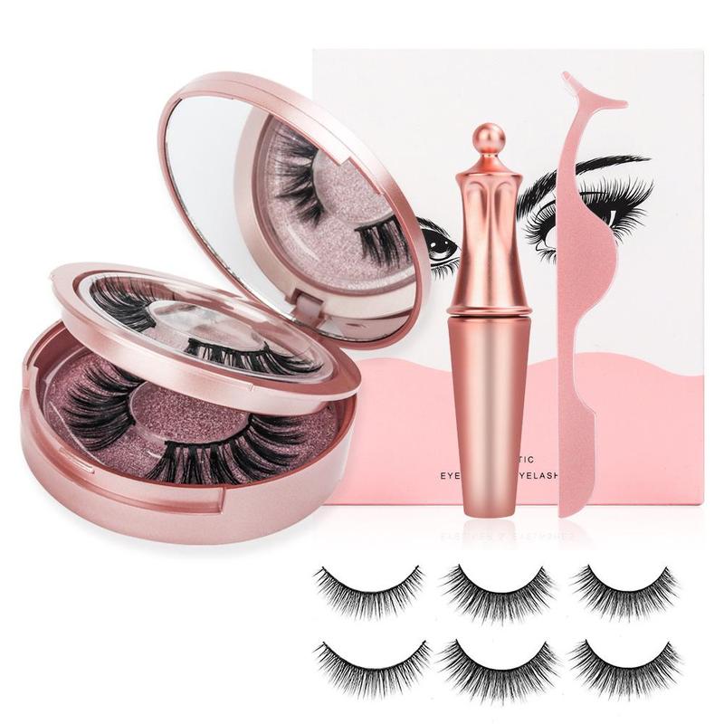 Reusable False Eyelashes with Eyeliner & Tweezers, 5 Pairs Fluffy Eye Strip Lashes, Natural Curling Strip Lashes Cluster Kit, Soft Fake Lashes for Women, Christmas Gift