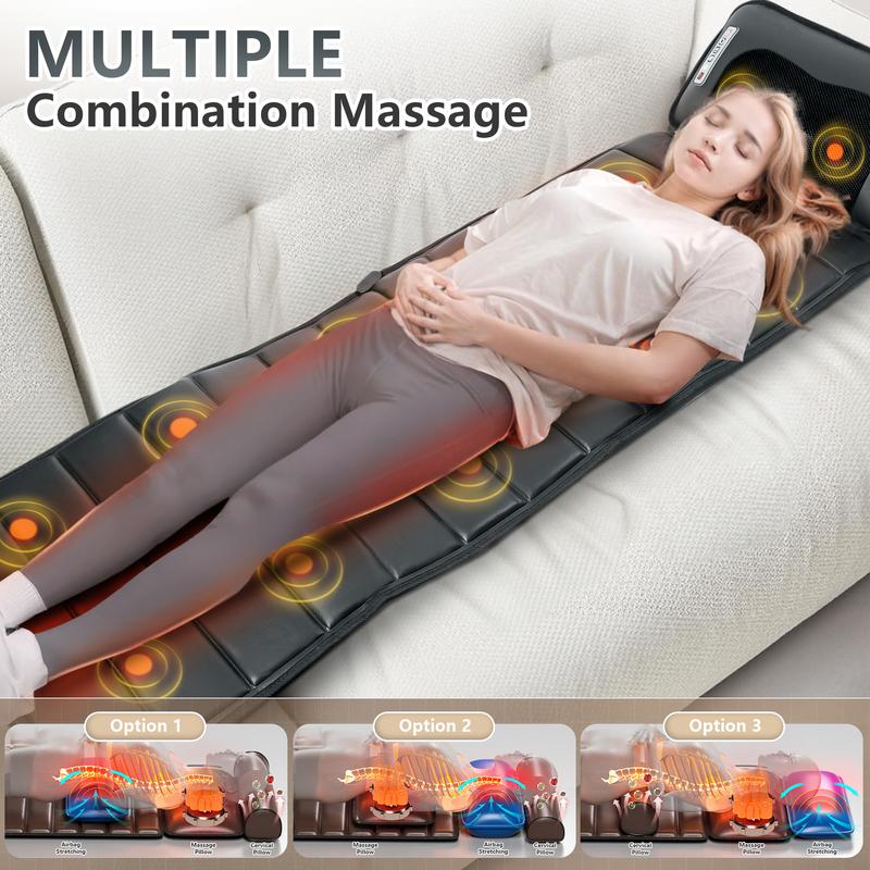 Massage Mat Full Body with Heat, 10 Vibration Motors & 5 Massage Modes,Back Massager for Bed,Massage Mattress Pad for Back for Pain Relief Deep Tissue,Gray