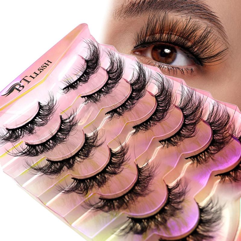 Fluffy False Eyelashes, 7 Pairs Wispy Natural Look Faux Cluster Lashes, Natural Curling Eye Makeup Strip Lashes, Full Volume Curl Eyelash, Lashes Extension Kit for Daily Use, Christmas Gift