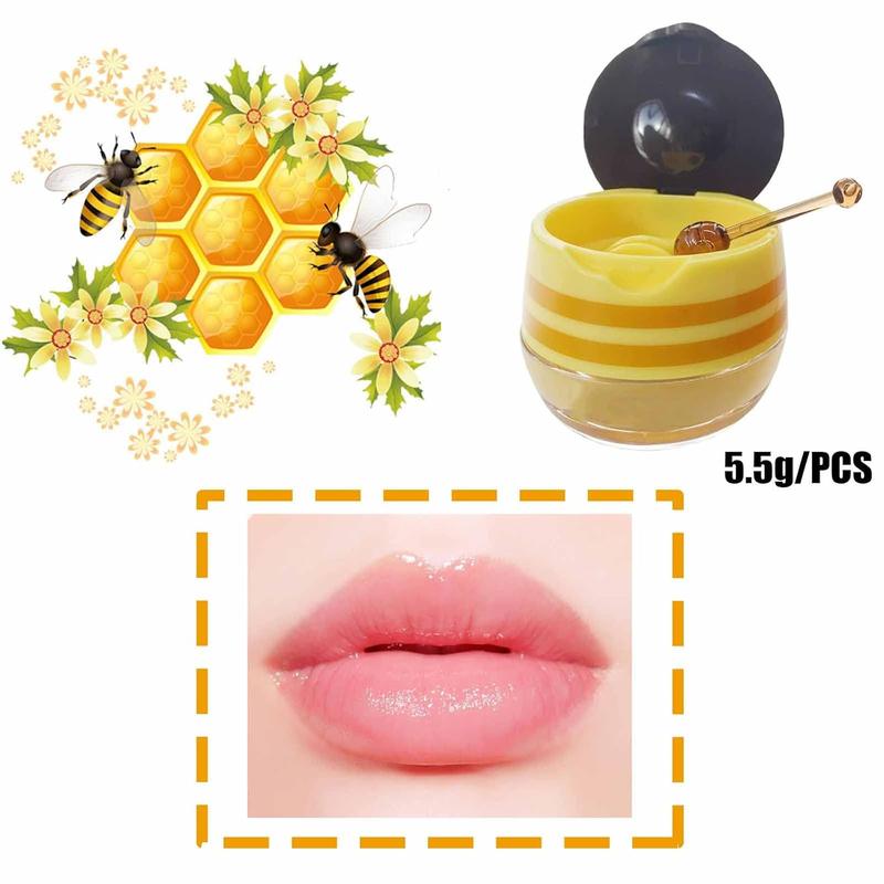 2PCS Bee Lip Balm Honey Pot, Honey & Strawberry Propolis Moisturizing, Moisturize Skincare Smooth Brush Lipstick Comfort Moisture Hydrating Hydrate Moisturizer Hydrate