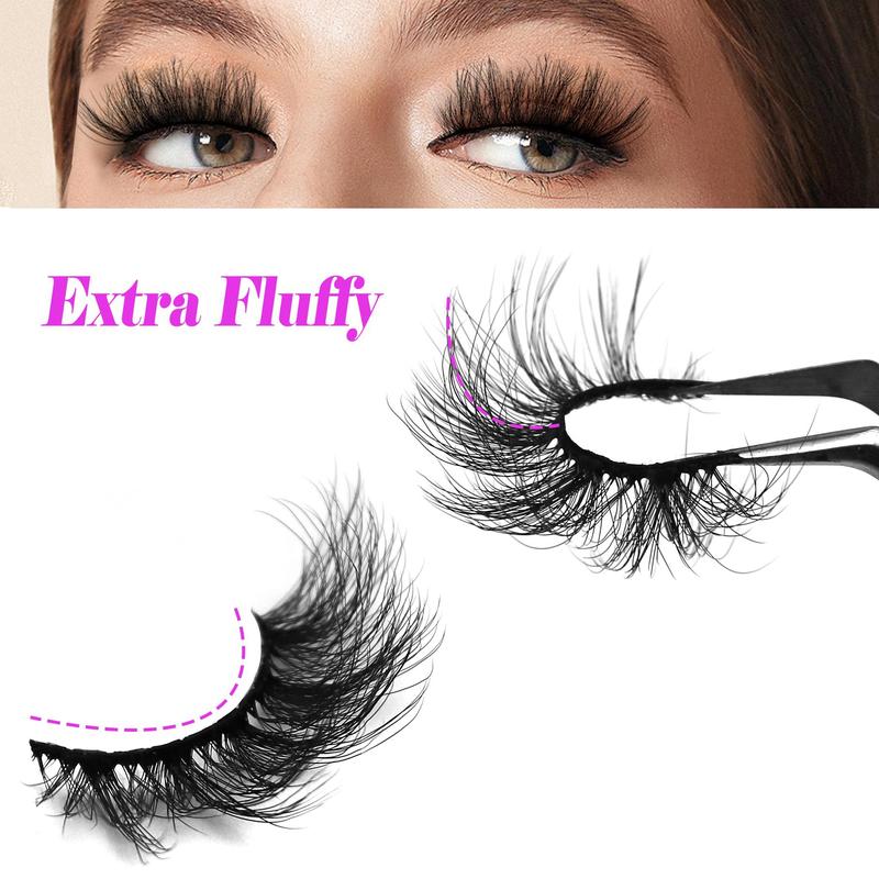 Fluffy False Eyelashes, 7 Pairs Wispy Natural Look Faux Cluster Lashes, Natural Curling Eye Makeup Strip Lashes, Full Volume Curl Eyelash, Lashes Extension Kit for Daily Use, Christmas Gift