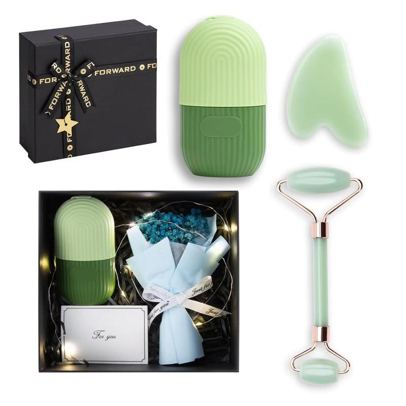 Viral Ice Roller Face! Jade Roller & Gua Sha Facial Tool. Reusable Ice Stick to Remove Dark Circle. Massager for Wrinkles & Eye Puffiness. Silicone Ice Mold Face. Skin Gift Set for Women and Men. Beauty and Wellness Essential for 2024.