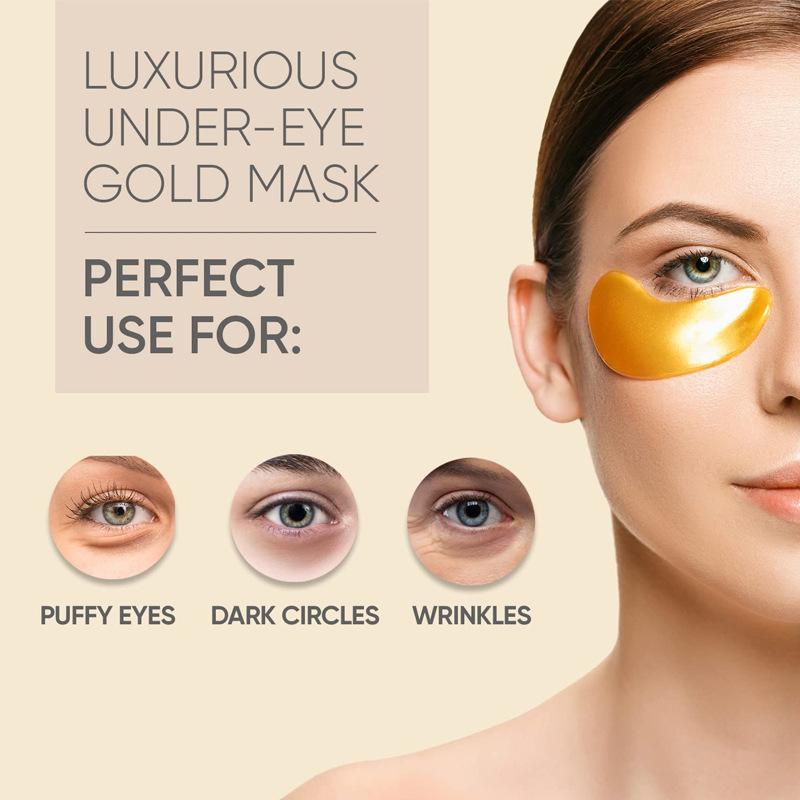 Golden Glow Under Eye Patches - Rejuvenating Treatment for Dark Circles, Puffy Eyes, Refreshing, Revitalizing, Travel, Firming, Wrinkles