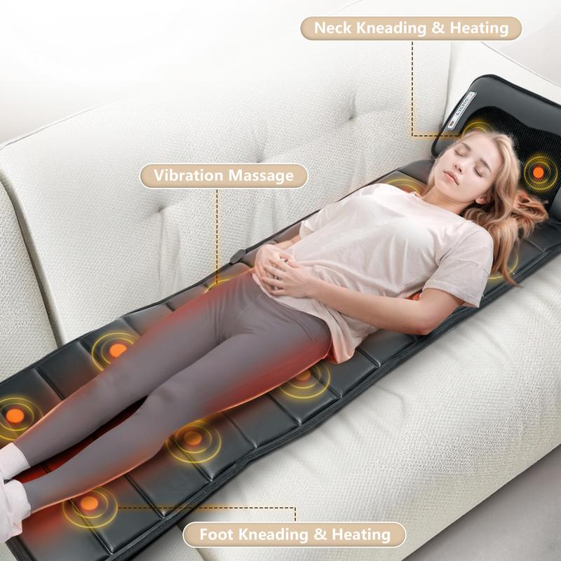 Massage Mat Full Body with Heat, 10 Vibration Motors & 5 Massage Modes,Back Massager for Bed,Massage Mattress Pad for Back for Pain Relief Deep Tissue,Gray