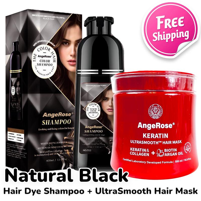 AngeRose Upgraded Formula Hair Color Shampoo – New Packaging, Instant Grey Coverage, Available in Wine Red, Chestnut Brown, Nature Black and Purple, Perfect Gift for Women & Men, Gentle Hair Dye Salon Haircare