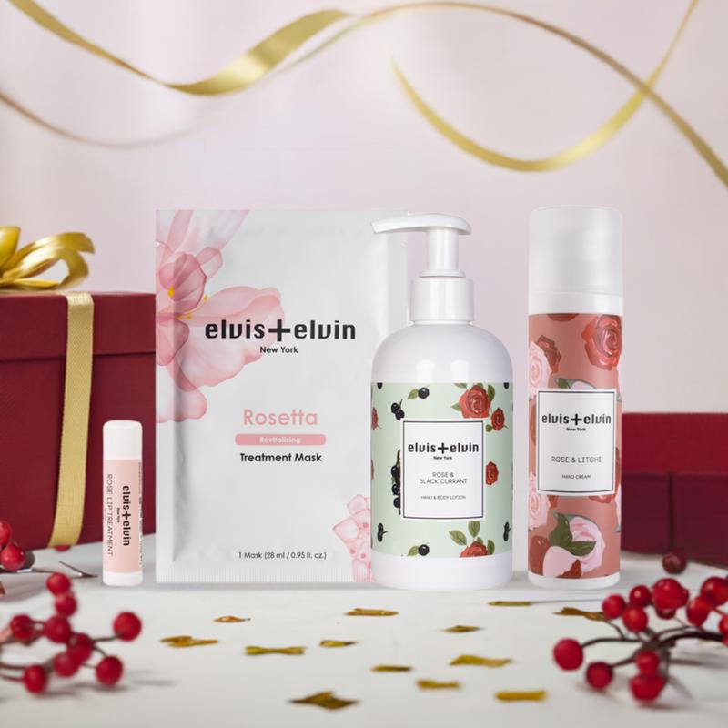 Luxurious Rose Body Bundle - Hand & Body Lotion, Hand Cream, Treatment Sheet Mask, Lip Balm - Smooth, Body Care