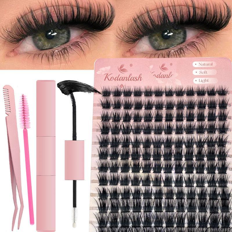 Natural Look Eyelash Extensions Kit, 1 Set Individual False Eyelashes with Eyelash Glue & Tweezers & Brush, Self Grafting Curling Eye Makeup Tool