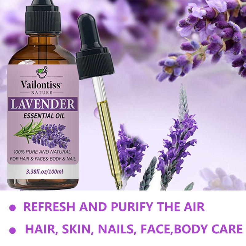 100ml Lavender Essential Oil, Natural Lavender Extract Essence Oil for Spa, Yoga, Massage, Bath, Aromatherapy, Fragrance Candle Making, Skin Care, Body Care, Nail Care, Hair Care and Eyelash Care