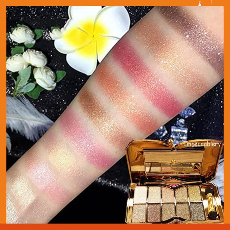 Glitter Eyeshadow Palette Makeup Set,10 Colors Shimmer Gold Eyeshadow Highly Pigmented Long Lasting Waterproof Sweatproof Professional Nude Eyeshadow Palette