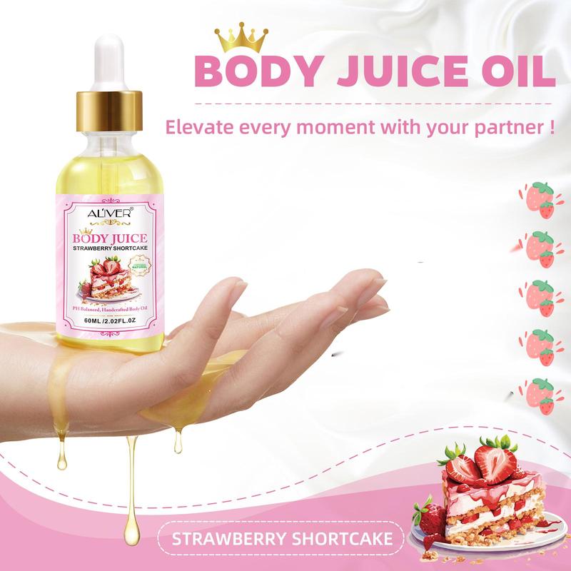 Aliver Body Juice Oil Strawberry Shortcake, PH Balanced Handcrafted Body Oil (60ML   2.02 FL.OZ)