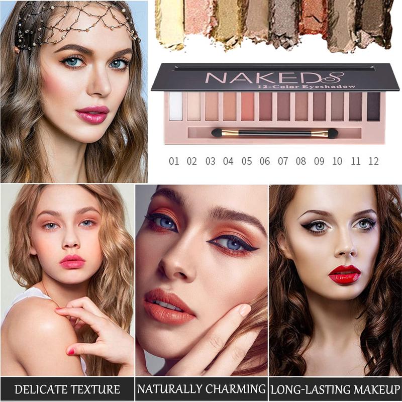 Matte+Shimmer  12 Colors Makeup Nude Colors Eyeshadow Palette Natural Nude  Glitter Pigment Eye Shadow Pallete Set Waterproof Smokey Professional Beauty Makeup Kit Powder Cosmetic