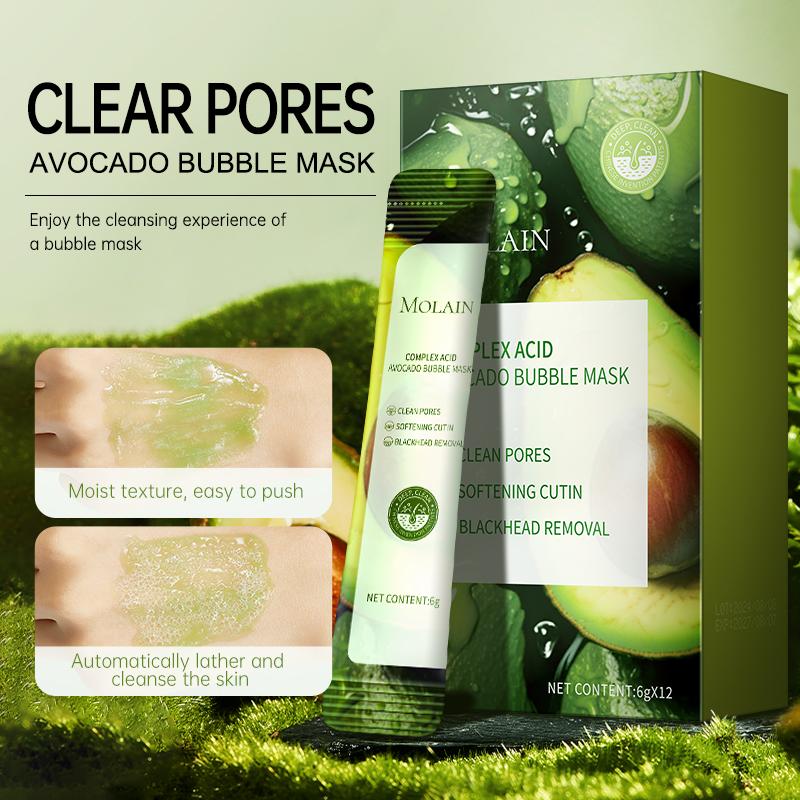 MOLAIN Complex Acid Avocado Cleansing Bubble Mask. Gentle exfoliation, deep cleansing, purifying and nourishing, oil control, improve skin texture