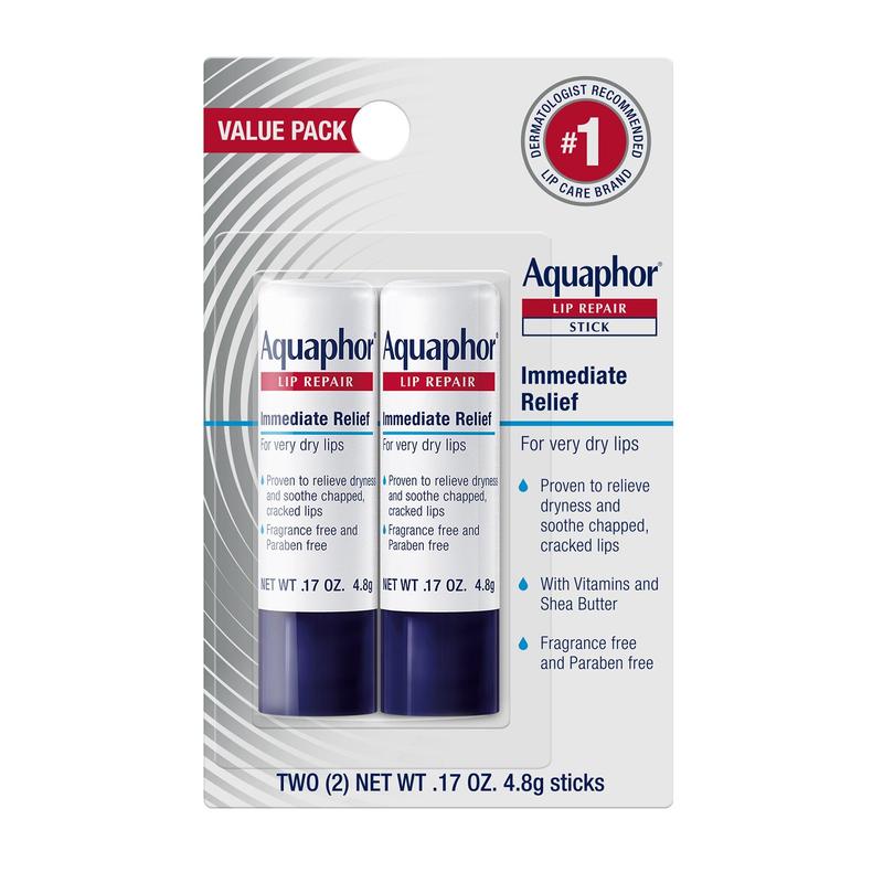 Aquaphor Lip Repair Stick Moisturizing Lip Balm for Dry and Chapped Lips, 0.17 Oz, Pack of 2