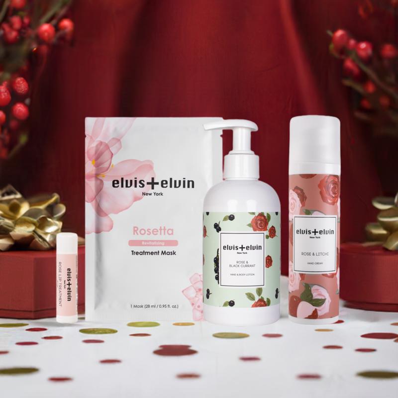 Luxurious Rose Body Bundle - Hand & Body Lotion, Hand Cream, Treatment Sheet Mask, Lip Balm - Smooth, Body Care