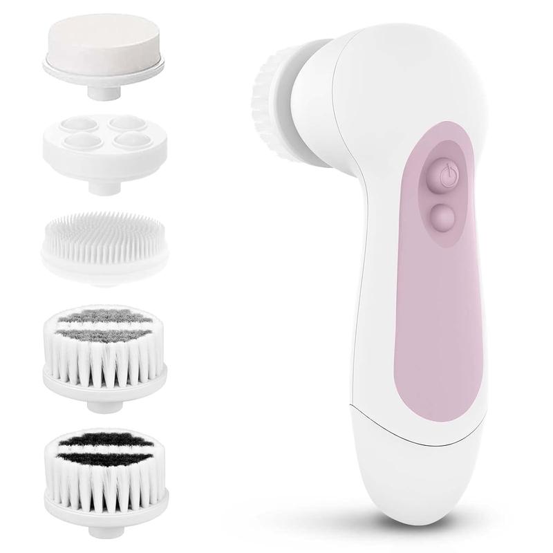 Waterproof Facial Cleansing Spin Brush Set with 5 Exfoliating Brush Heads - Electric Face Scrubber Cleanser Brush Face Brush for Gentle Exfoliation and Deep Scrubbing