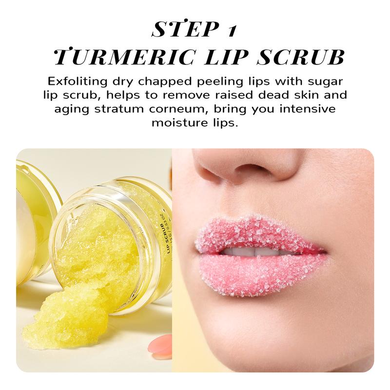 ANAiRUi Turmeric+Honey Lip Care Kit - Lip Sugar Scrub & Lip Mask - Overnight Moisturizing Mask for Dry, Chapped Lips, Skincare Lipcare Gift Set