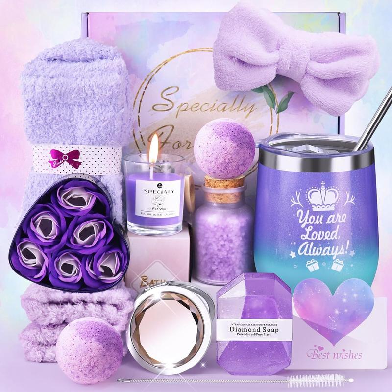 Birthday Gifts for Women, Relaxing Self Care Gifts for Women, Purple Lavender Spa Gift Baskets Birthday Gift Boxes for Women Mom Wife Girlfriend Sister Her