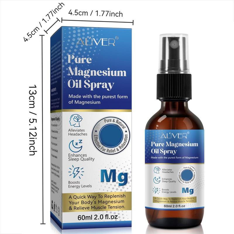 Magnesium Oil Spray, 2 Counts Pure Magnesium Oil Spray, Skin-absorbable Magnesium Supplement, Body Care Product for Women & Men