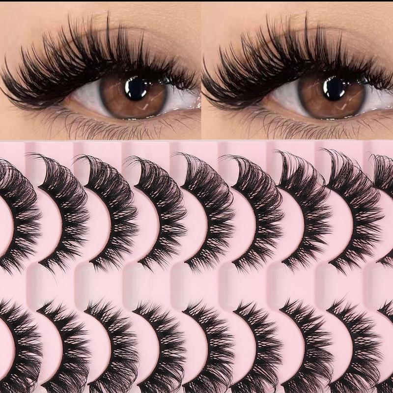 Natural Look False Eyelashes, 10 Pairs Wispy Faux Cluster Lashes, Volumized False Eyelashes for Women and Girls Eye Makeup Enhancement