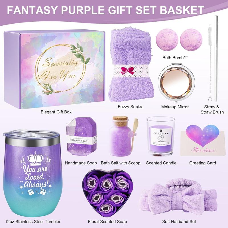 Birthday Gifts for Women, Relaxing Self Care Gifts for Women, Purple Lavender Spa Gift Baskets Birthday Gift Boxes for Women Mom Wife Girlfriend Sister Her