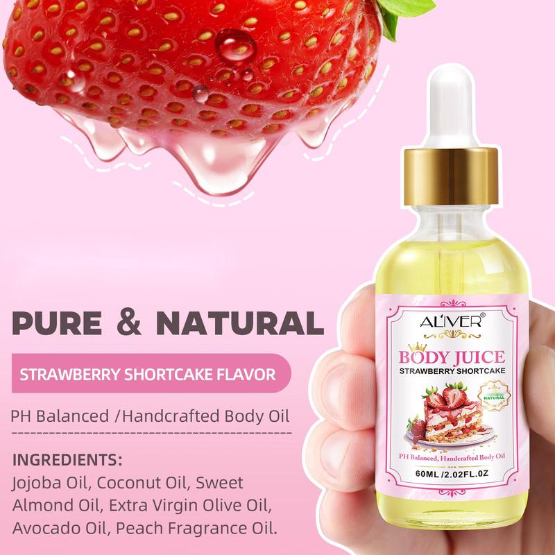 Aliver Body Juice Oil Strawberry Shortcake, PH Balanced Handcrafted Body Oil (60ML   2.02 FL.OZ)