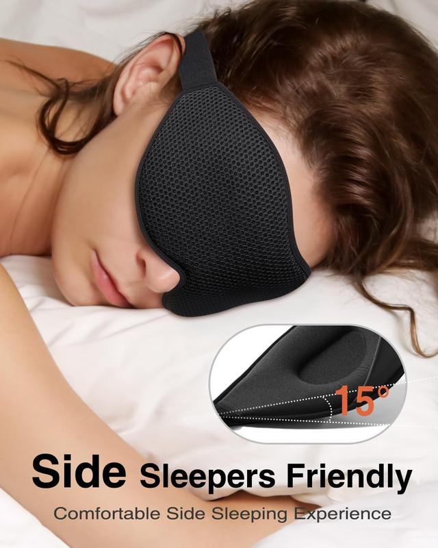 Sleep Mask for Side Sleeper, Eye Mask for Sleeping Women Men, 3D Contoured Cup No Eye   Light Blocking Sleeping Mask with Adjustable Strap Night Blindfold Flight, Travel, Nap, Black Foam Lightweight