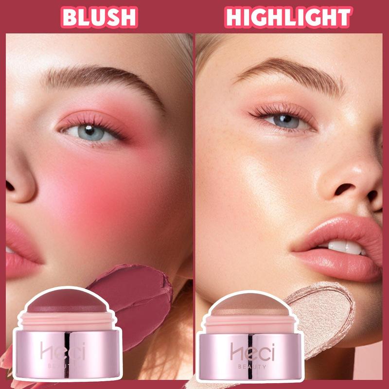 Long Lasting Blendable Blush & Shimmer Highlighter Set (2pcs), Natural Look Blush For Daily Makeup, Lightweight Blush, Soft Color Shadow, Suitable For All Skins