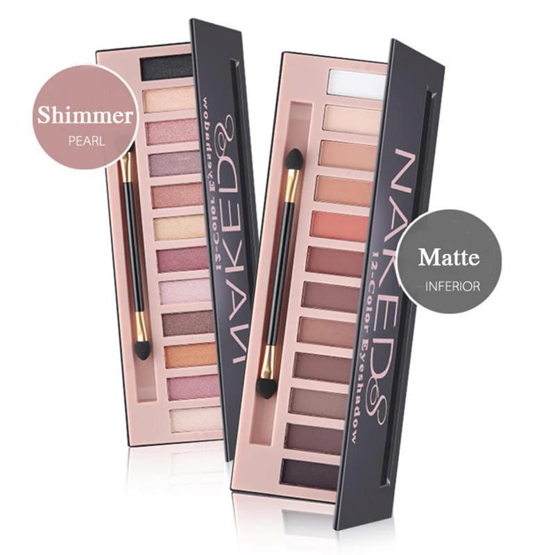 Matte+Shimmer  12 Colors Makeup Nude Colors Eyeshadow Palette Natural Nude  Glitter Pigment Eye Shadow Pallete Set Waterproof Smokey Professional Beauty Makeup Kit Powder Cosmetic